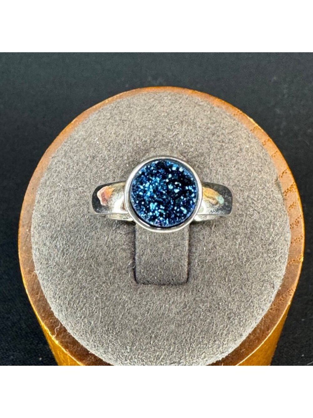 VTG Solid Sterling Silver 925 Blue Druzy Quartz Bezel Set Ring Size 6.75